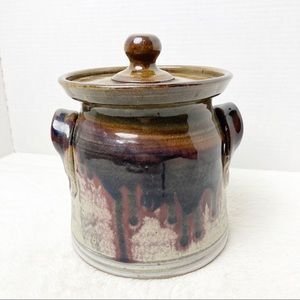 Nichols Pottery North Carolina brown drip glaze canister bean pot